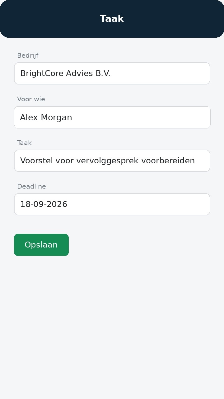 Scherm om een vervolgtaak vast te leggen